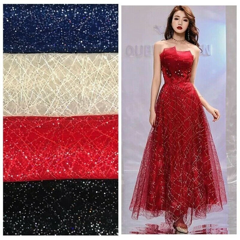 Irregular Mesh Sequin Fabric Glitter Shiny Fancy Wedding Dress Lace Material DIY