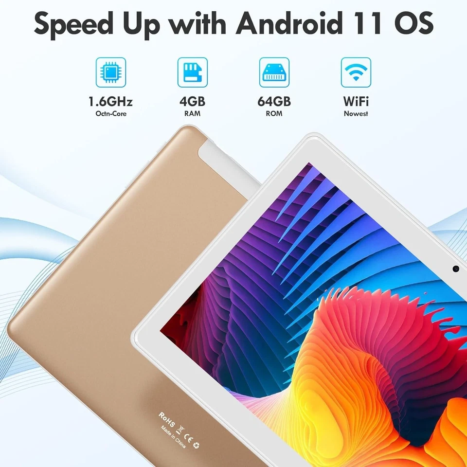 Tablet Android 11 Display 10 '' 256GB Bluetooth 4GB RAM Fotocamera 8MP Oro - Immagine 2 di 4