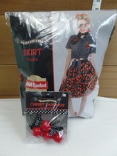 WOMEN'S SEXY ROCKABILLY CHERRY BOMB SKIRT & EARRINGS SZ STANDARD(UP TO 8)COSTUME