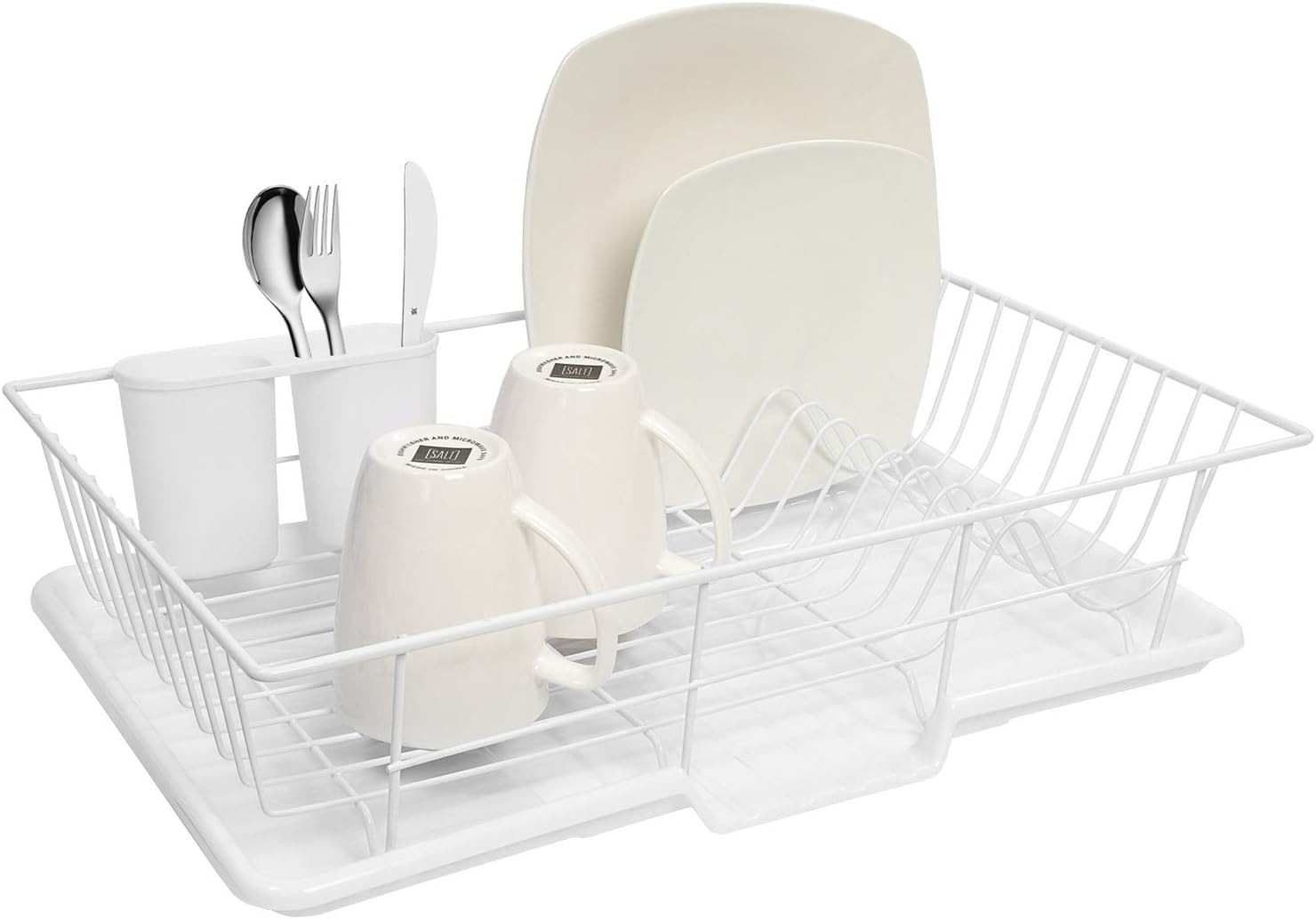 Metal, Plasic 3 Piece Dish Drainer Rack Set with Drying Board and Utensil Holder