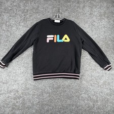 FILA Crew Neck Sweatshirt Womens M Black Pullover Embroidered Logo