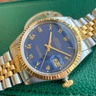1987 Rolex DateJust 16013 Blue Roman Dial 18K Gold & Stainless Steel Wristwatch