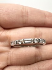 925 Sterling Silver Baguette And Round Wedding Ring Size 7.25