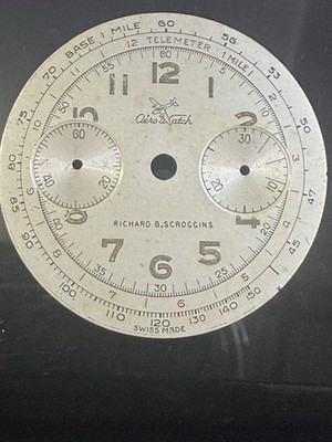 Vintage Aero Watch Landeron 48 Chronograph Dial Telemeter Airplane Logo 30.5mm