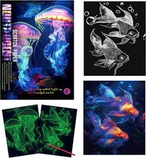 KSIWRE Scratch Art for Adults & Teens,4 Sheets 11.2x8.3 inches, Multicolor 