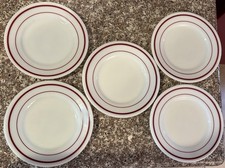 Vtg Pyrex Tableware Corning Burgundy Bands On Rim Bread Plate 6 3/4” USA 704