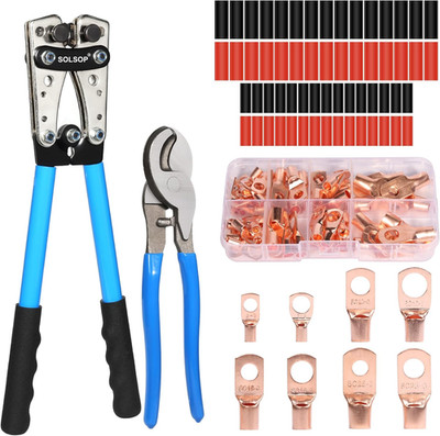 Battery Cable Crimper Tool for AWG 10, 8, 6, 4, 2, 1/0 Gauge Electrical Lug, Bat