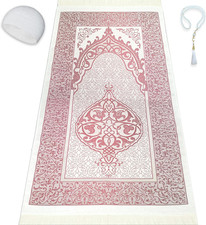 Muslim Prayer Rug Prayer Beads Kufi Hat for Men and Women 100% Breathable Black 