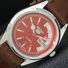 VINTAGE REFURBISHED SEIKO 5 AUTOMATIC 6309A JAPAN MENS RED DIAL WATCH a440861-3