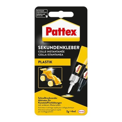 Pattex Sekundenkleber Plastik 2 g plus 4 ml Kunststoffkleber transparent