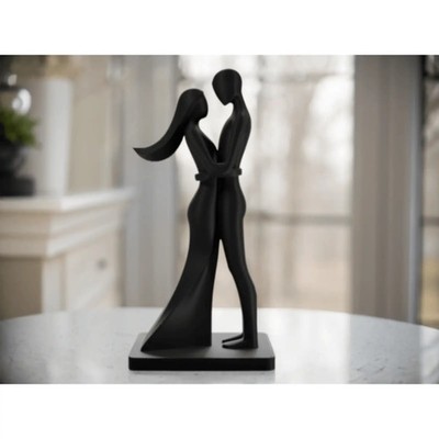 Romantic Couple Embracing Statue Black Modern Abstract Sculpture Home Decor