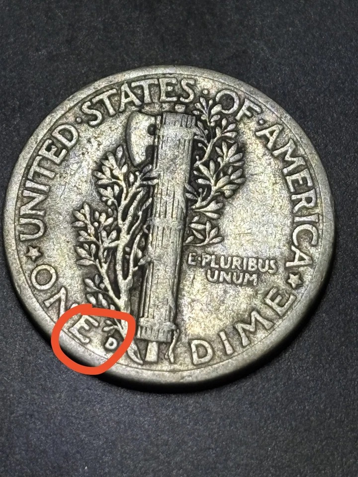 1943 D Mercury Dime Error Double Die Repunched Mint Cud "Cod" 90% Silver Coin - Image 2 of 4