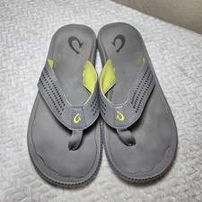 Olukai Men's Size M 12 Ulele Water Ready Beach Sandals Gray, Lime Green