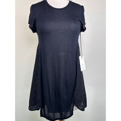Artisan De Luxe Black Eyelet Mixed Media Tunic Top XS NWT Made USA