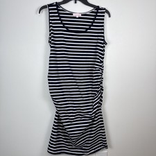 Bohme Knit Striped Rutched Dress Navy White Size L Preppy Nautical 100% Cotton