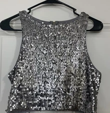 Express Womens Shirt Size XS Silver Embellished Sequin Sleeveless