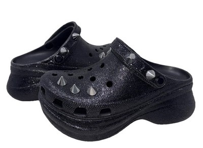Crocs Classic Bae Glitter Stud Clog Size 8 Black NEW