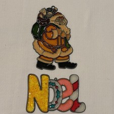 Vintage Makit Bakit Stained Glass Suncatcher Santa and Noel Ornament