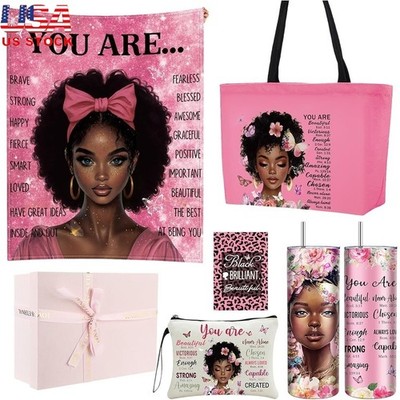 African American Women Gift Set Blanket Tote Bag Tumbler Card Cosmetic Bag New