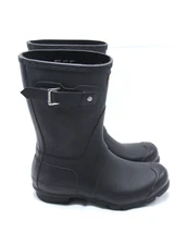 Hunter Original Short Boots Women's Size 7 Matte Black Rain Pull On Mid Calf