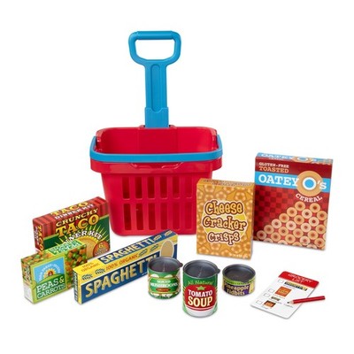 Melissa & Doug Fill and Roll Grocery Basket Play Set With Play Food Boxes and Ca