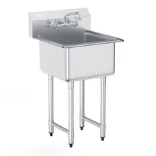 VEVOR Stainless Steel Prep & Utility Sink, 1 Compartment Free Standing Small Sin