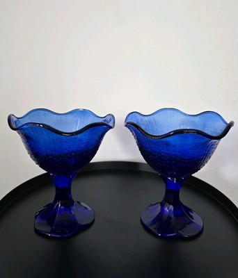 Zwei Vintage Luminarc France Kobaltblaue Glas Eisbecher aus den 1990-er Jahren