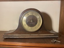 Vintage Inlaid Mahogany Napoleon Hat Westminster Chime 8 Day Mantel Clock