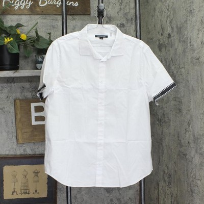 karl Lagerfeld Mens Slim-Fit Logo Tape Short-Sleeve Button-Front Shirt White L