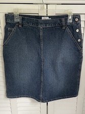 Vintage Calvin Klein Blue Denim Skirt 5-Pocket Side Snaps Y2K 90's Size 8 VEVC