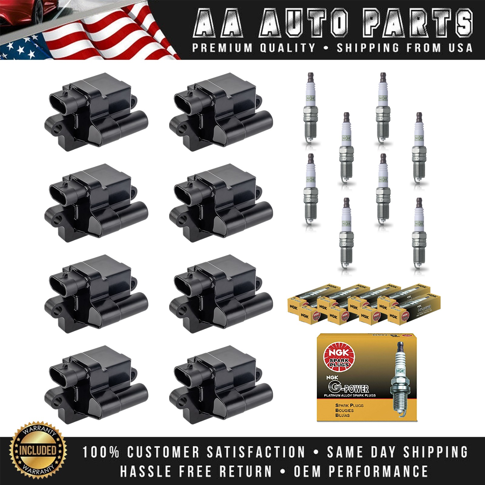 8 Square Ignition Coils  8 NGK Spark Plugs for Chevrolet Tahoe 4.8L 5.3L UF271