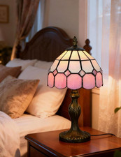 Vintage Tiffany Style Table Lamp, Handmade Stained Glass Shade, Desk & Bedside L