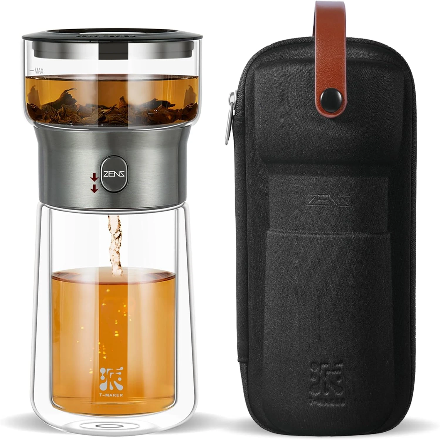 ZENS Modern Glass Tea Infuser Teapot, Smart One Touch Tea Maker for Loose Tea Di