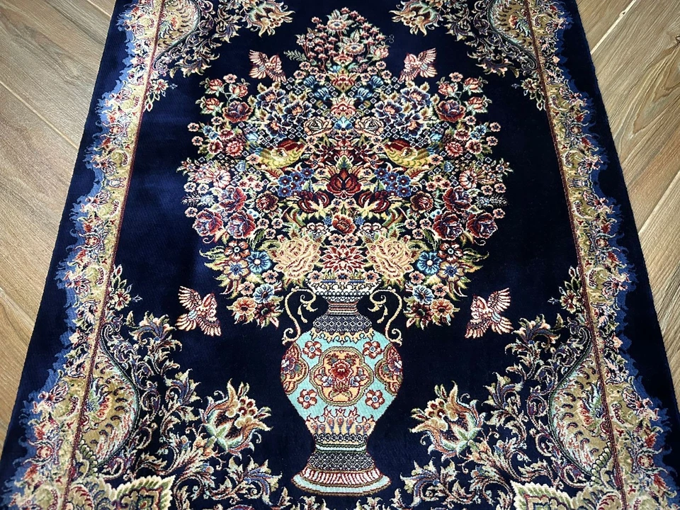 Alfombra colgante de pared medallón de lujo ilustrada seda 100 % alta calidad 2x3 pies Foto 4 de 4