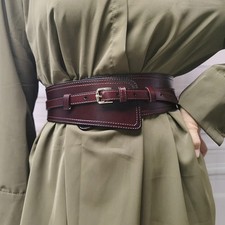 Genuine Cowhide Leather Wide Belt 7.5cm Solid Dress Coat Women Waistband