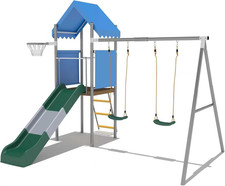 Kids Outdoor Playset with Dual Swings, Slide & Basketball Hoop, Galvanized Steel