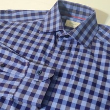 Eton Dress Shirt Mens 15.5 Blue Gingham Check Contemporary Fit Long Sleeve M