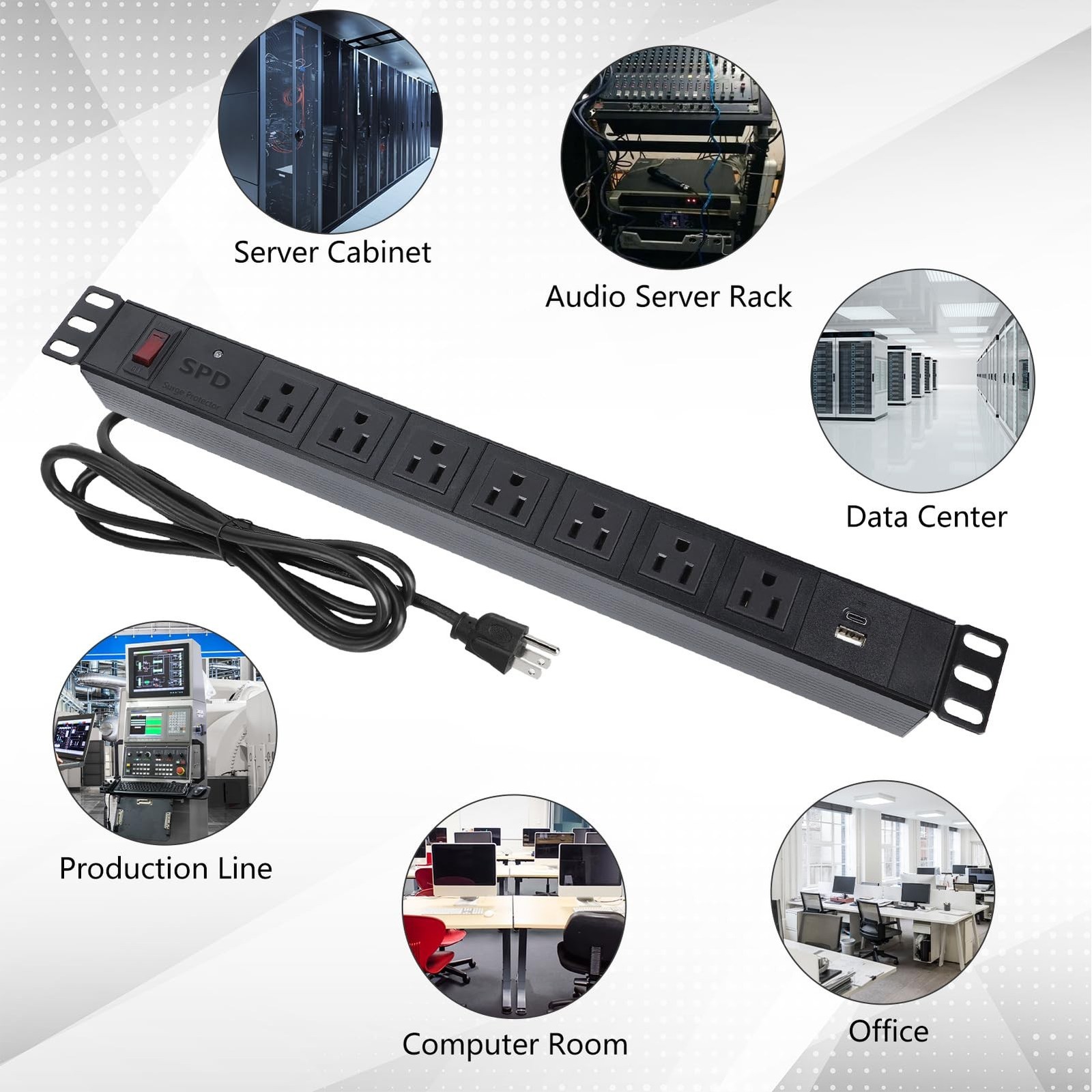 Rack Mount Power Strip Surge Protector, 7 Outlet and 2 USB-A&C Charging Ports...