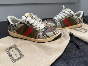 Baskets homme Gucci Screener peau de serpent beige noir/marron (sans boîte)