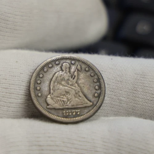 1877 S US Seated Liberty Quarter 25c Fine+ (Cleaned, Retoned)