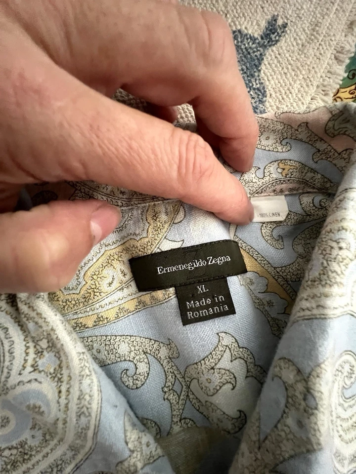 Camisa para hombre Ermenegildo Zegna lino Paysley talla XL manga corta Foto 4 de 4