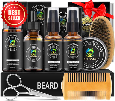 Deluxe Beard Kit for Men Oil Serum Wash Balm Comb Brush Scissor Gift US