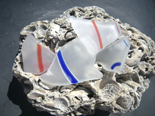 Sea Glass, Set of Clear with Cobalt Blue and Red Stripes