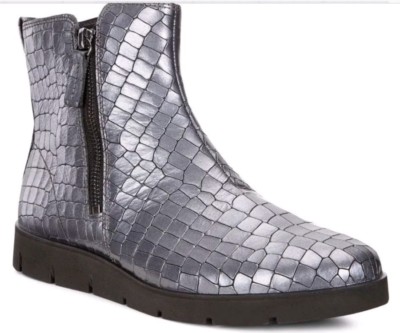 ECCO Bella Embellished Leather Ankle Comfy Zipper Boots Grey Green