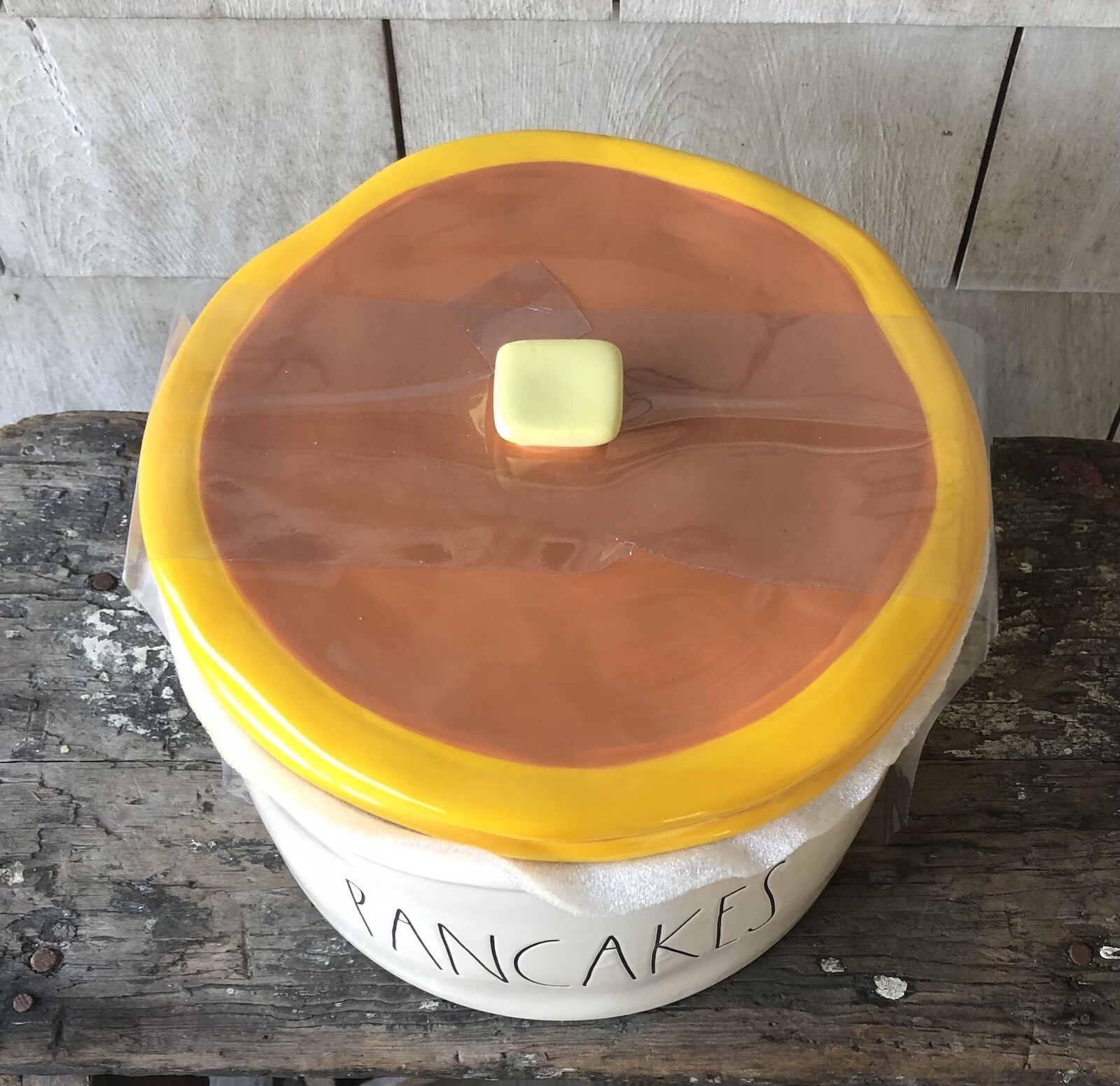 Rae Dunn PANCAKES Warmer Holder Canister with Butter Pat Knob New eBay