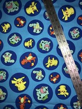 Pokemon On Blue Cotton Fabric 1/2 Yard 18 By 44   New