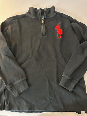 POLO RALPH LAUREN black cotton 1/2 zip pullover sweater Boy's L 14 16