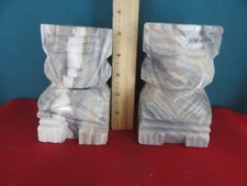 Genuine Onyx Hand Carved Mexico Bookends Tribal Aztec Statuettes Marble