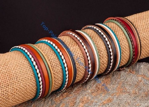 Vintage Charm Ladys Multi Layers Braided Wrap Quality Leather Rope Bracelet Cuff - Picture 7 of 8