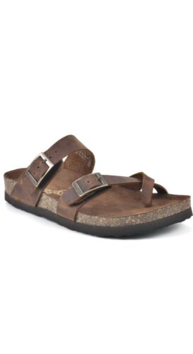 Mountain Sole Women's Easy Slip-On Two Loop Design Leather Sandals